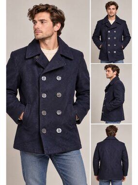 Vintage 70s Monterey Club US Navy Wool Peacoat Men 36 Anchor Buttons Quilt Lined